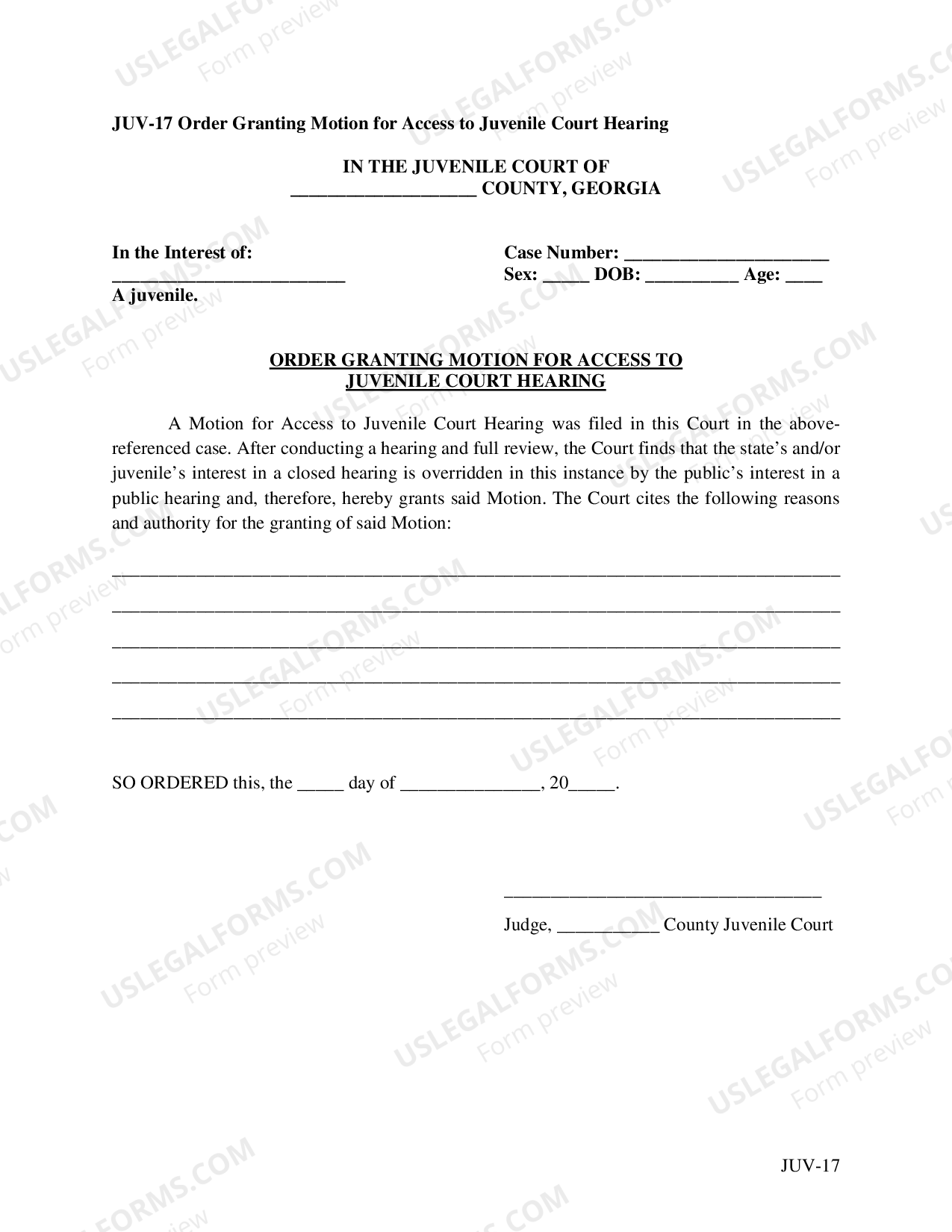 Order Granting Motion for Access to Juvenile Court Hearing