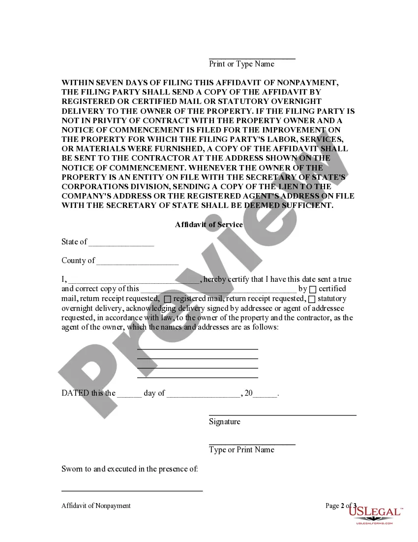 Preview Affidavit of Nonpayment by Mechanic or Subcontractor Sect. 44-14-366 - Individual