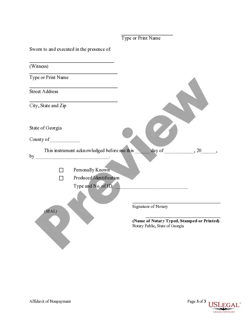 Preview Affidavit of Nonpayment by Mechanic or Subcontractor Sect. 44-14-366 - Corporation or LLC