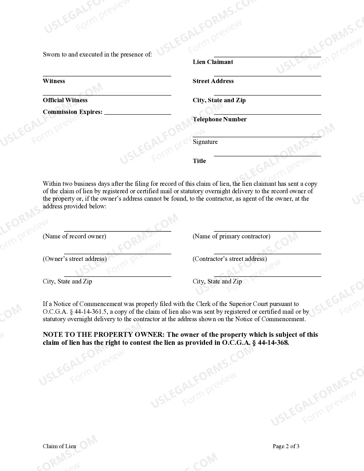 Preview Claim of Lien Sect.44-14-361.1 - Individual