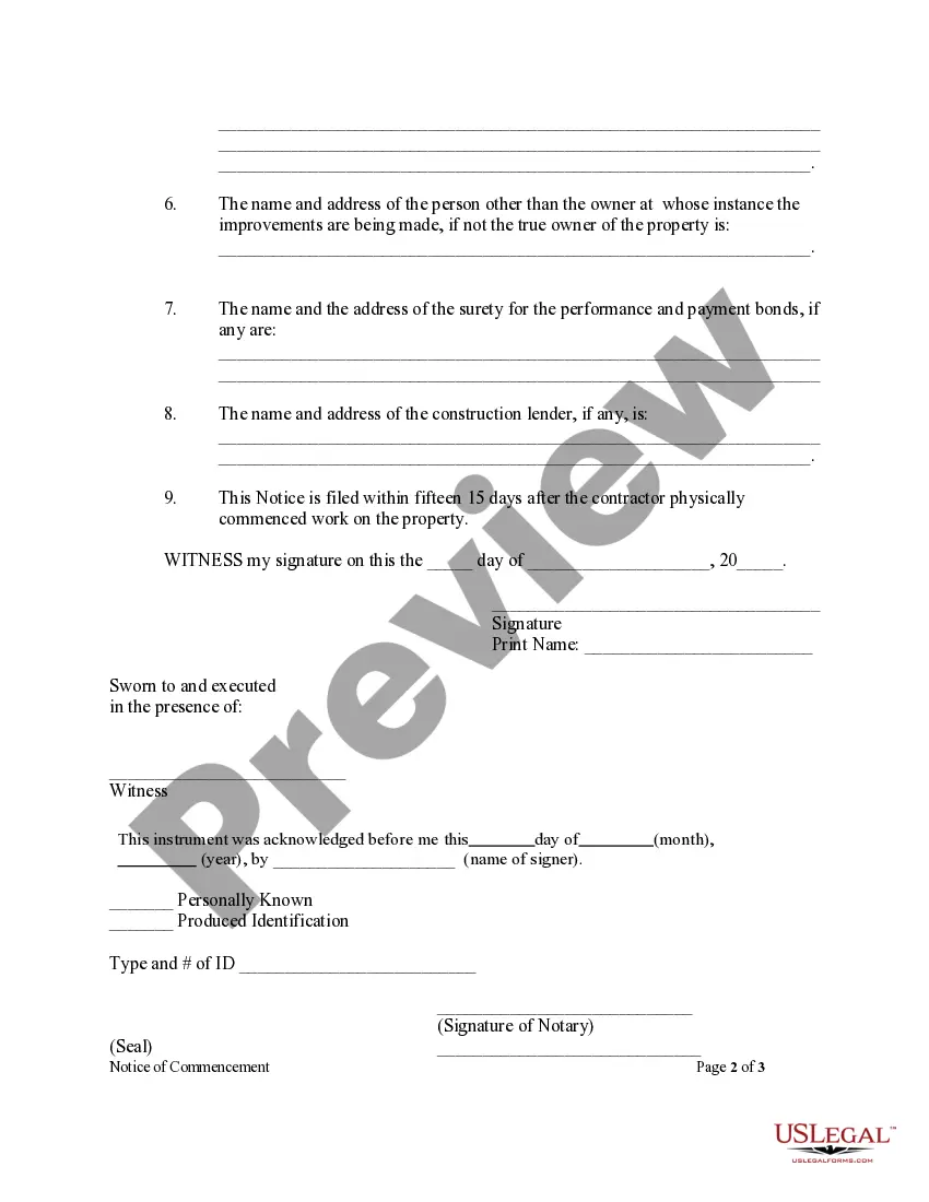 Preview Notice of Commencement of Improvements to Real Property Sect.44-14-361.5 - Individual