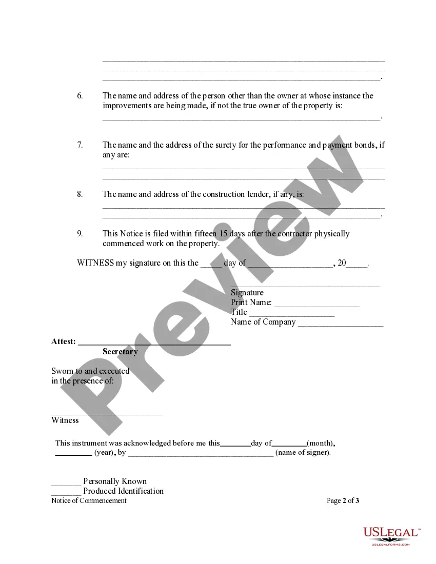 Preview Notice of Commencement of Improvements to Real Property Sect.44-14-361.5 - Corporation or LLC