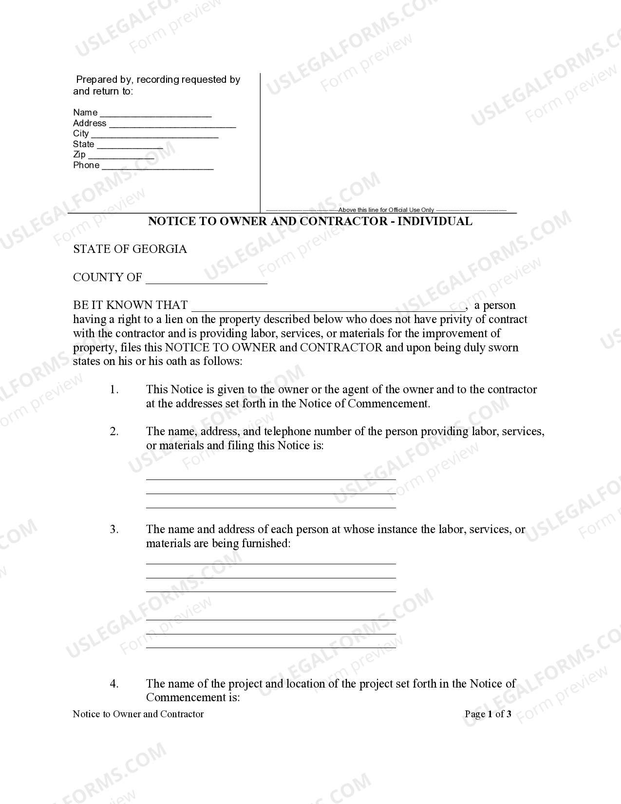 Notice to Owner and Contractor Sect.4414361.5 Notice Owner