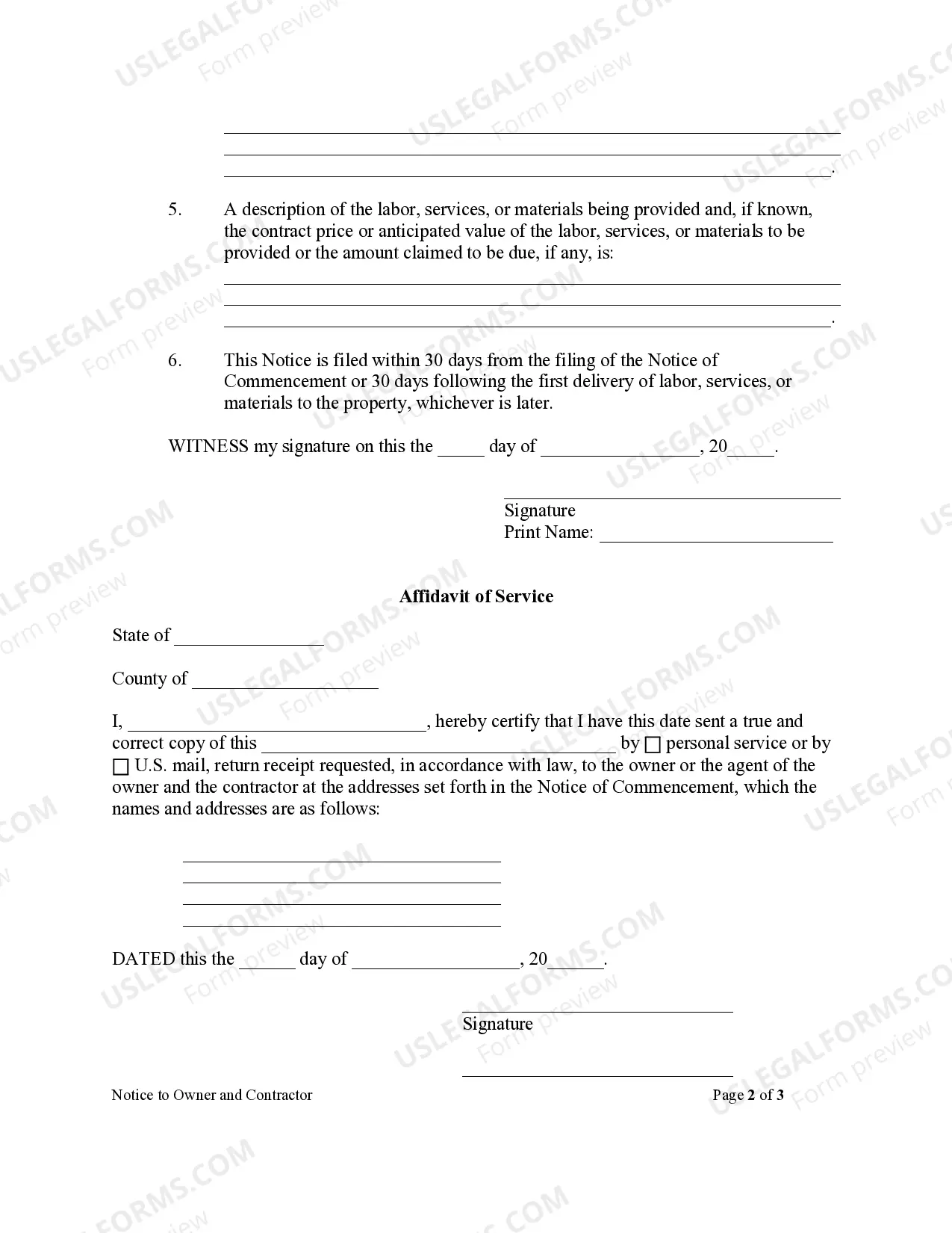 Preview Notice to Owner and Contractor Sect.44-14-361.5 - Individual