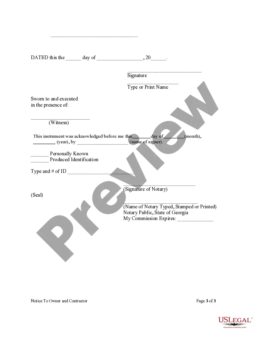 Preview Notice to Owner and Contractor Sect.44-14-361.5 - Corporation or LLC