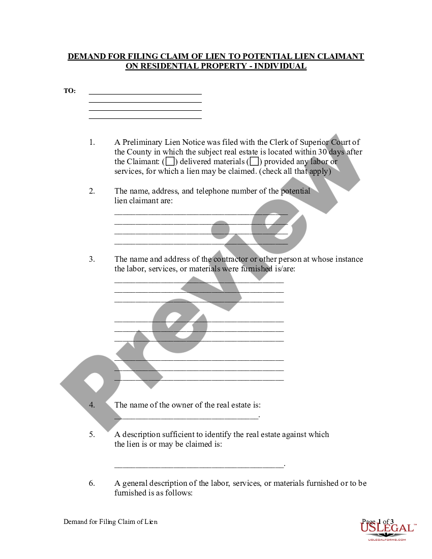 Georgia Notice to File Claim of Lien - Residential Property - File Lien