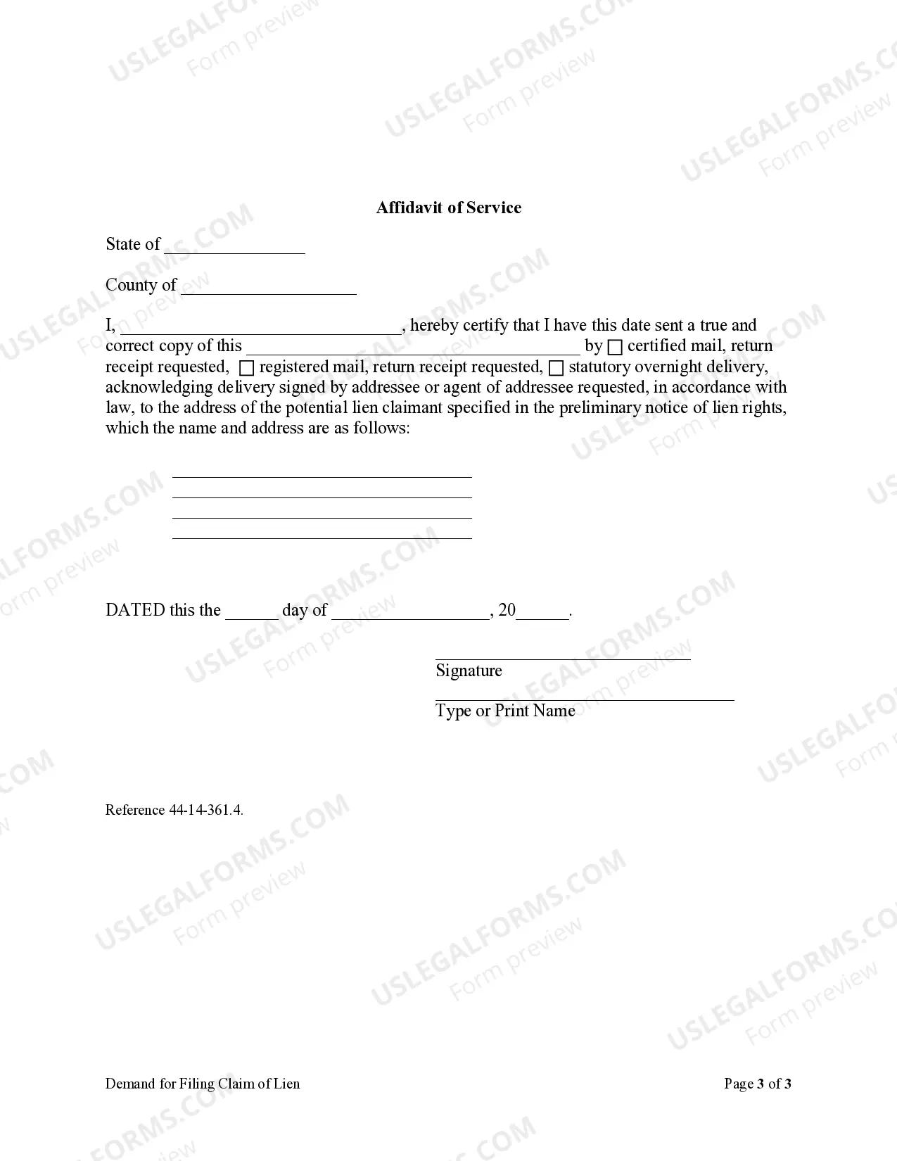 Preview Demand for Filing Claim of Lien - Nonresidential Property - Corporation or LLC