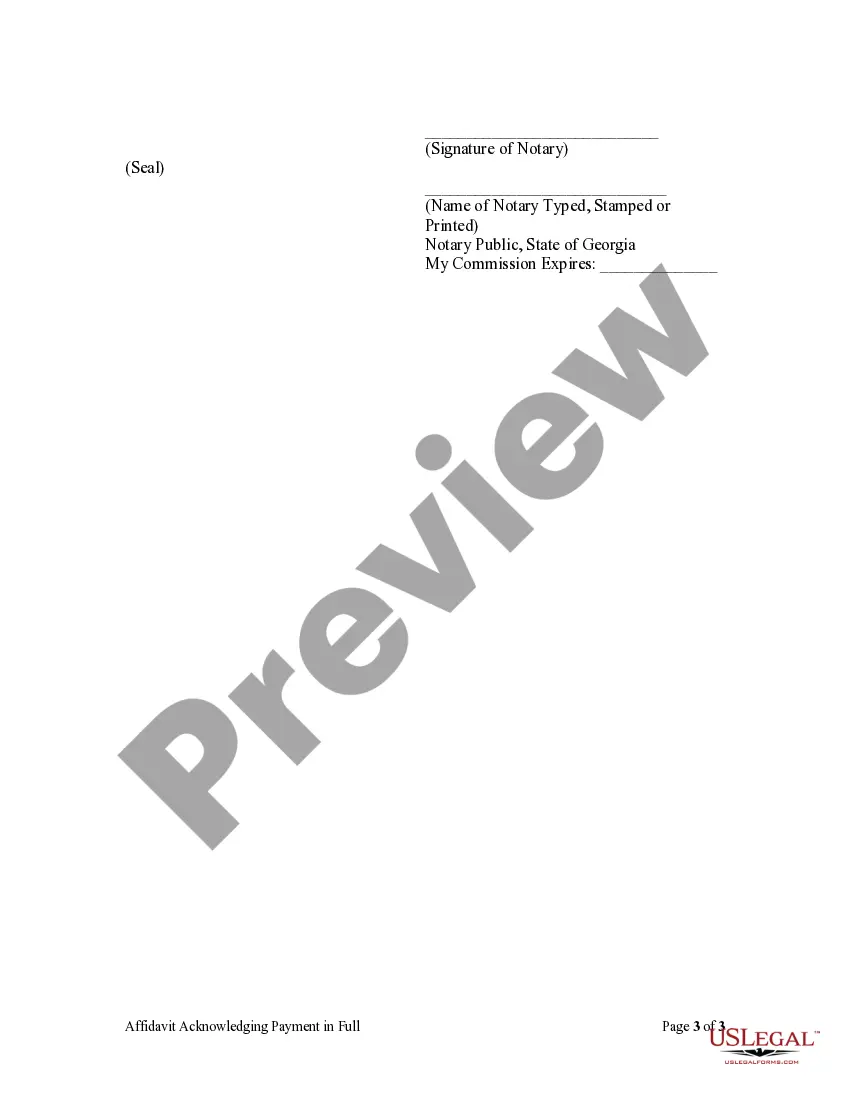 Preview Affidavit Acknowledging Payment in Full - Individual