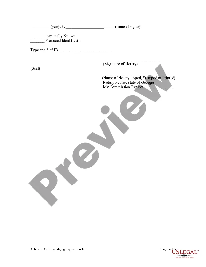 Preview Affidavit Acknowledging Payment in Full - Corporation or LLC