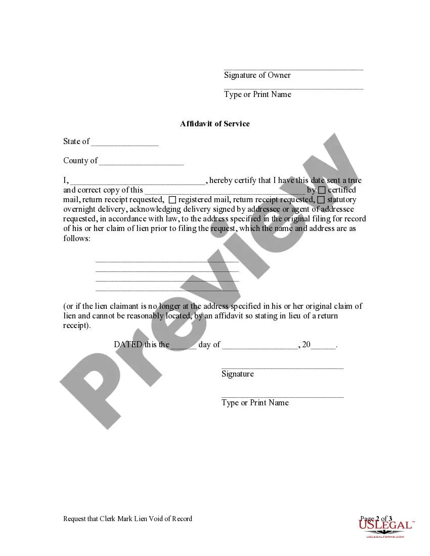 Preview Request that Clerk Mark Lien Void of Record - Individual