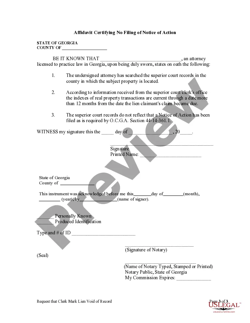 Preview Request that Clerk Mark Lien Void of Record - Individual