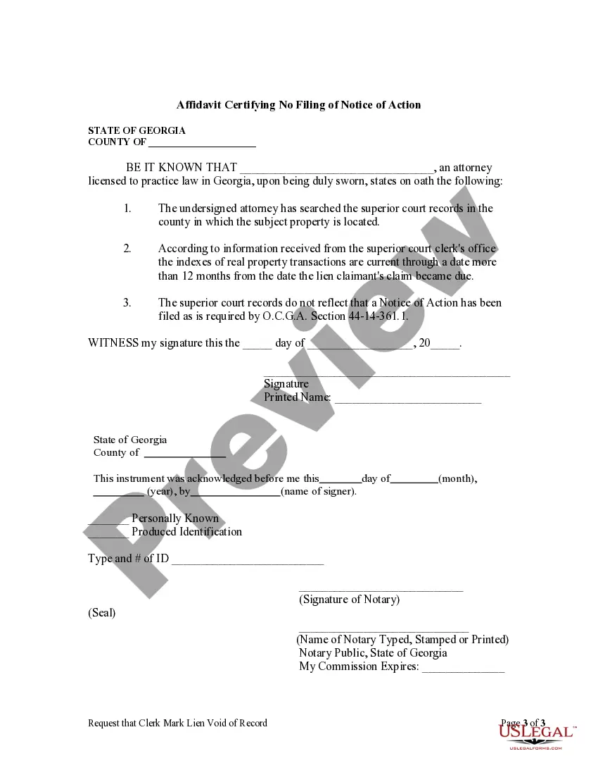 Preview Request that Clerk Mark Lien Void of Record - Corporation or LLC