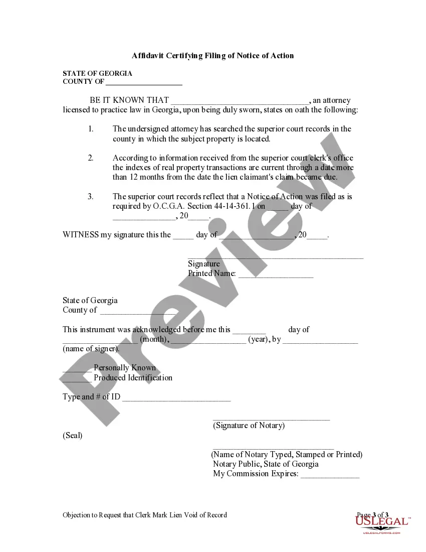 Preview Objection to Request that Clerk Mark Lien Void of Record - Individual