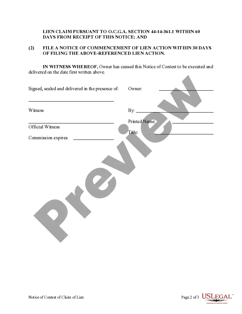 Preview Notice of Contest of Claim of Lien - Individual