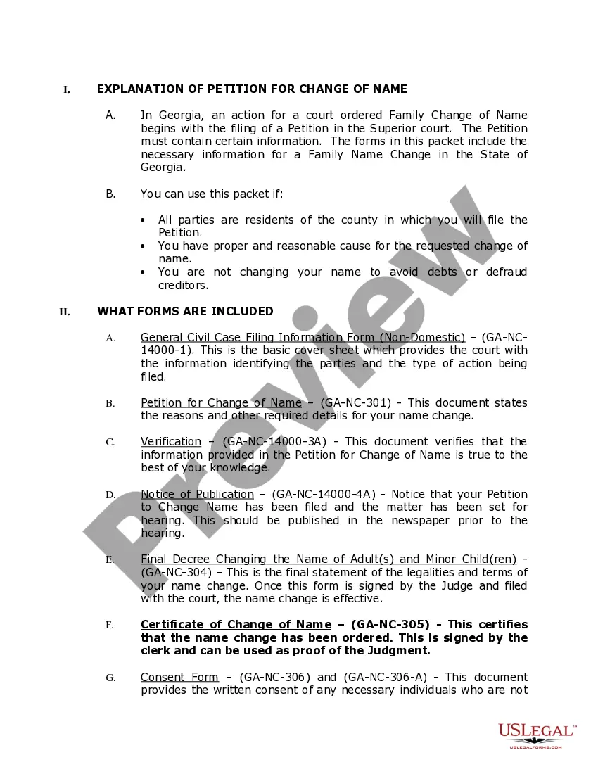 Preview Georgia Name Change Instructions and Forms Package for a Family