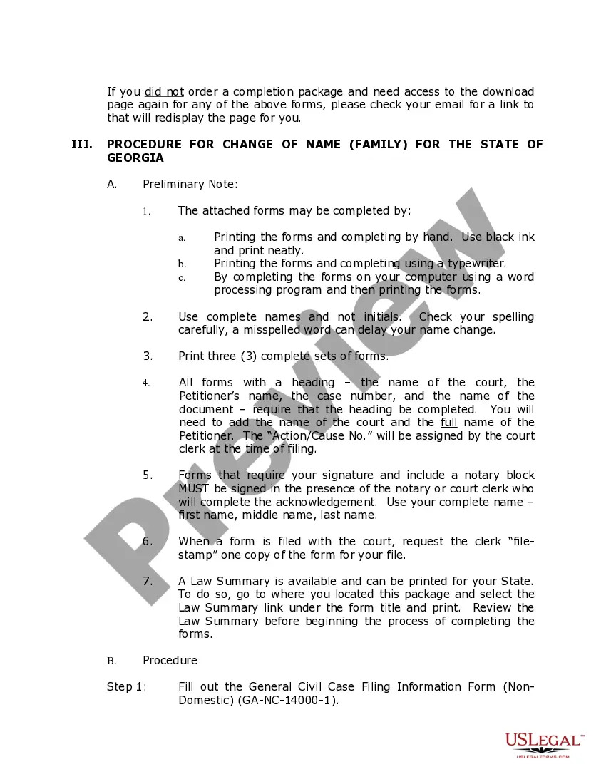 Preview Georgia Name Change Instructions and Forms Package for a Family
