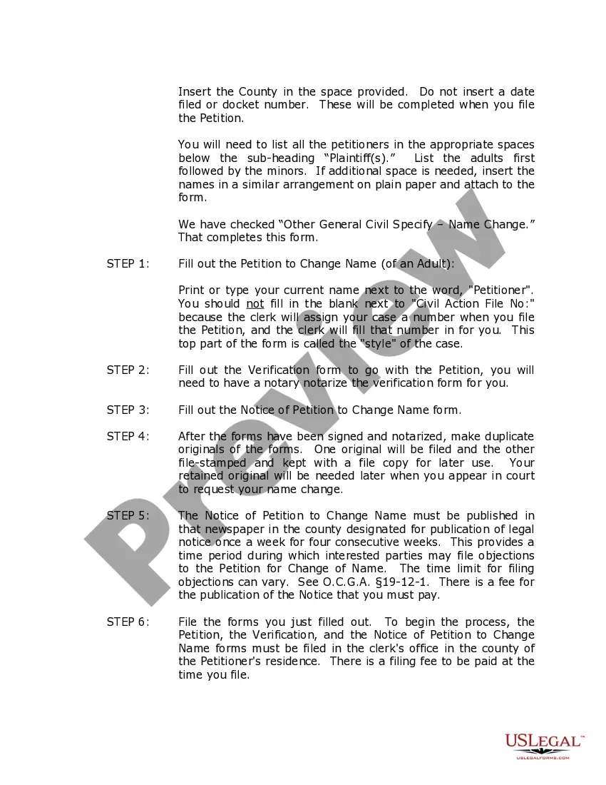 Preview Georgia Name Change Instructions and Forms Package for a Family