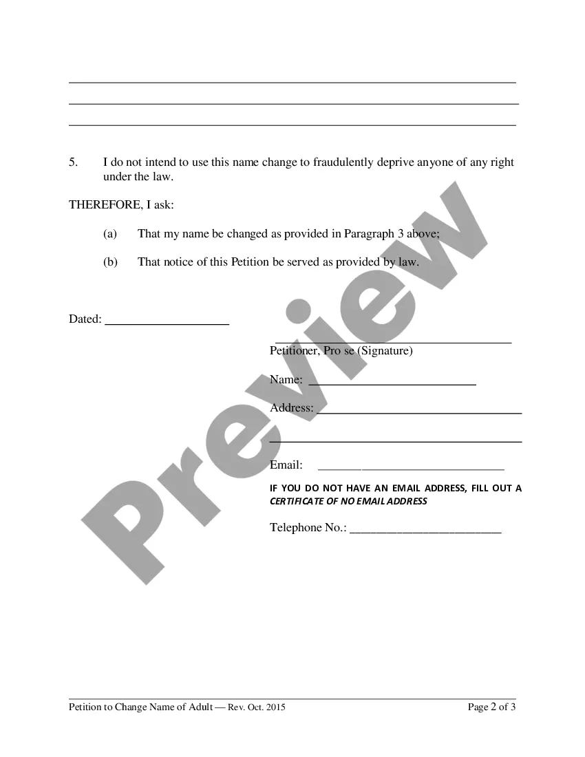 Preview Petition For Change of Name for Adult