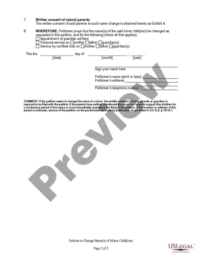 Preview Petition to Change Name for Minor