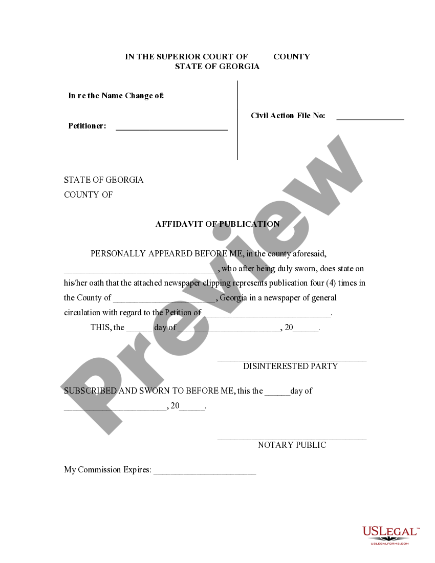 Affidavit of Publication Adult Name Change US Legal Forms
