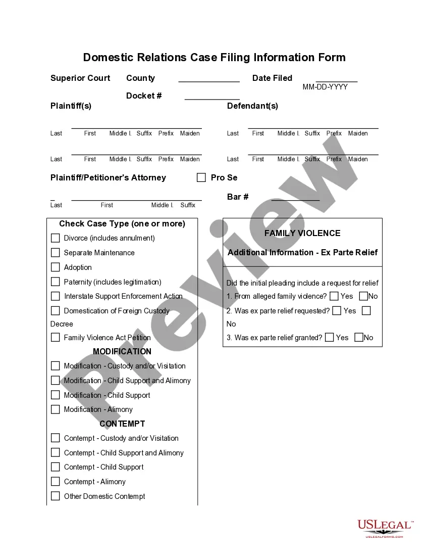Preview Domestic Relations Case Filing Information Form For Name Change