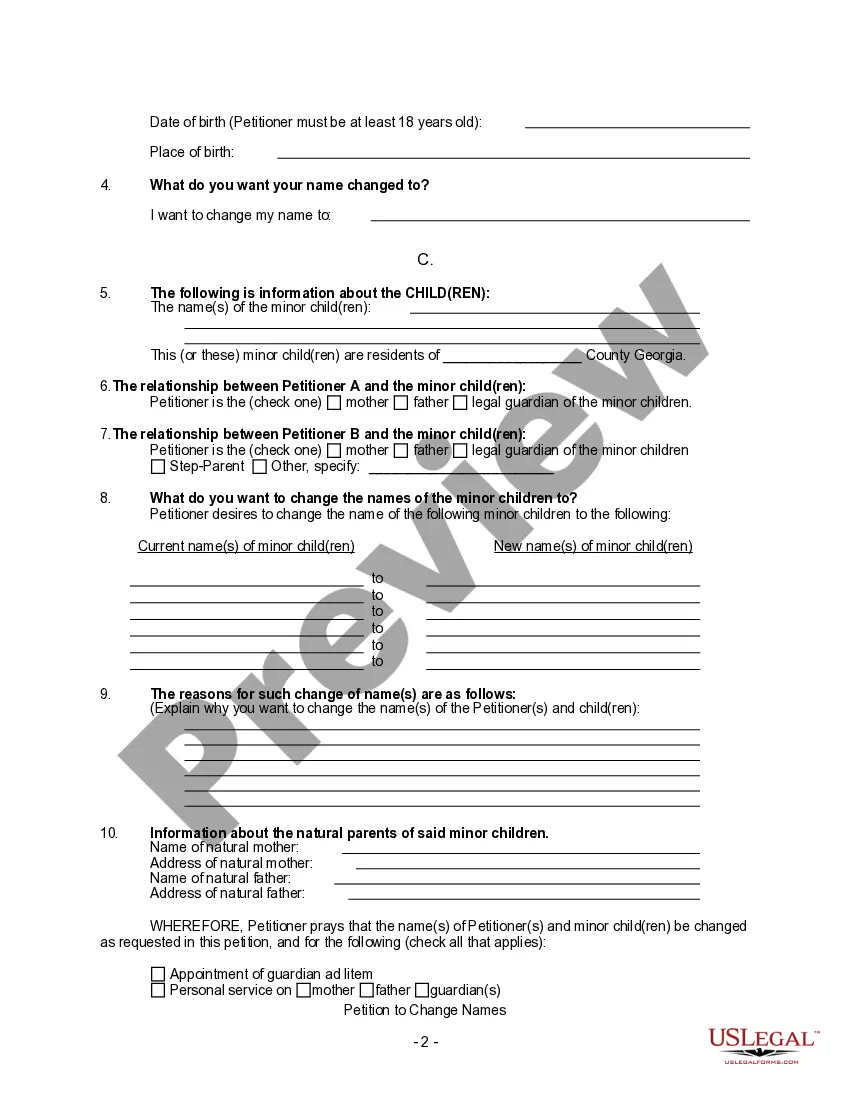 Preview Petition to Change Names for Family