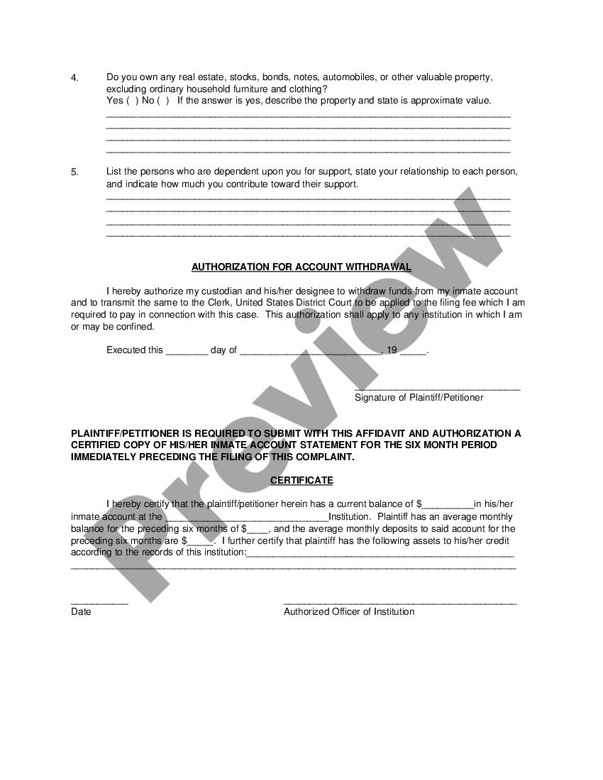 Fulton Georgia Authorized Withdrawal Form, Certified Affidavit of ...