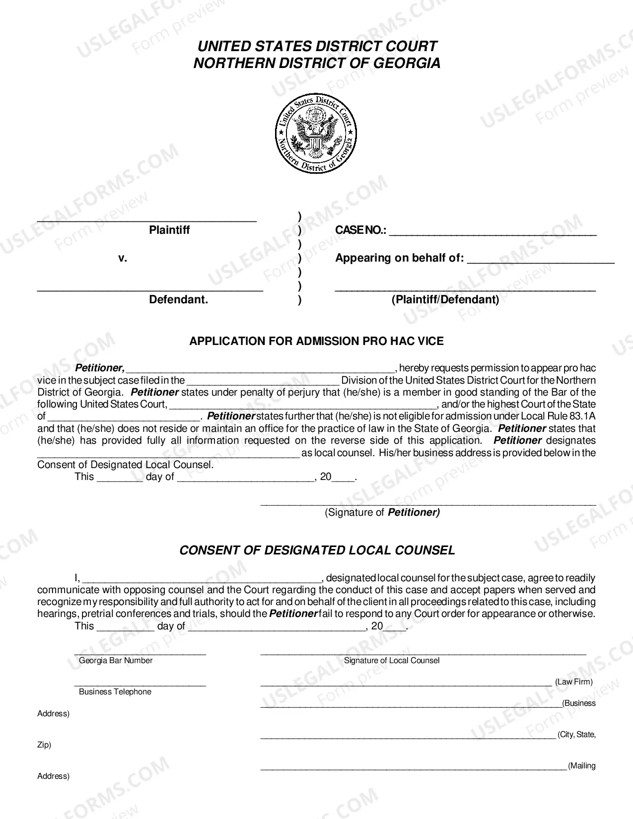 Preview Application for Admission Pro Hac Vice