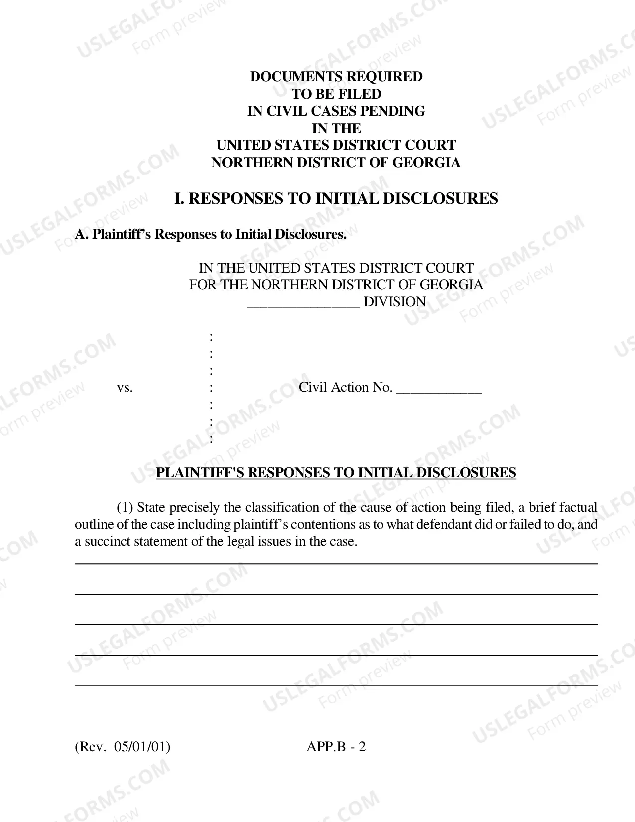 Preview Documents Required to be Filed in Civil Cases Pending in the United States District Court, Northern District of Georgia