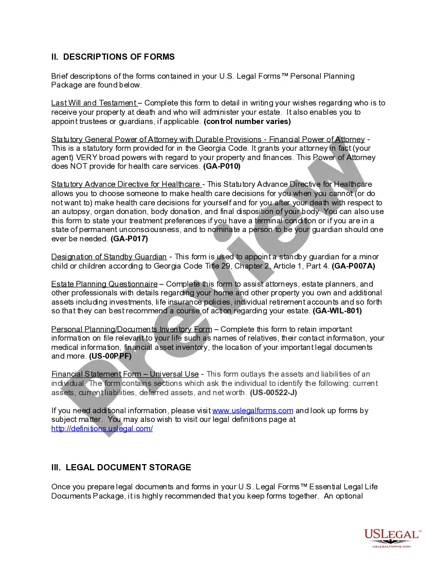 Get Georgia Life Documents Planning Package, including Will, Power of Attorney and Living Will Preview Georgia Life Documents Planning Package, including Will, Power of Attorney and Living Will