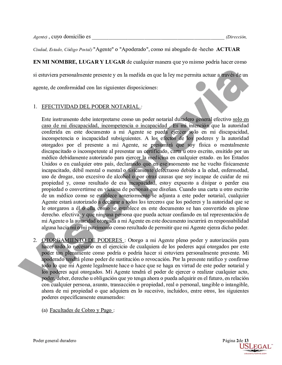 Preview Poder general duradero para la propiedad y las finanzas o efectivo financiero en caso de incapacidad