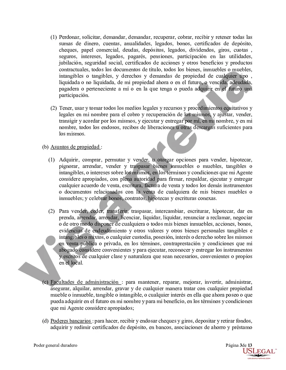 Preview Poder general duradero para la propiedad y las finanzas o efectivo financiero en caso de incapacidad