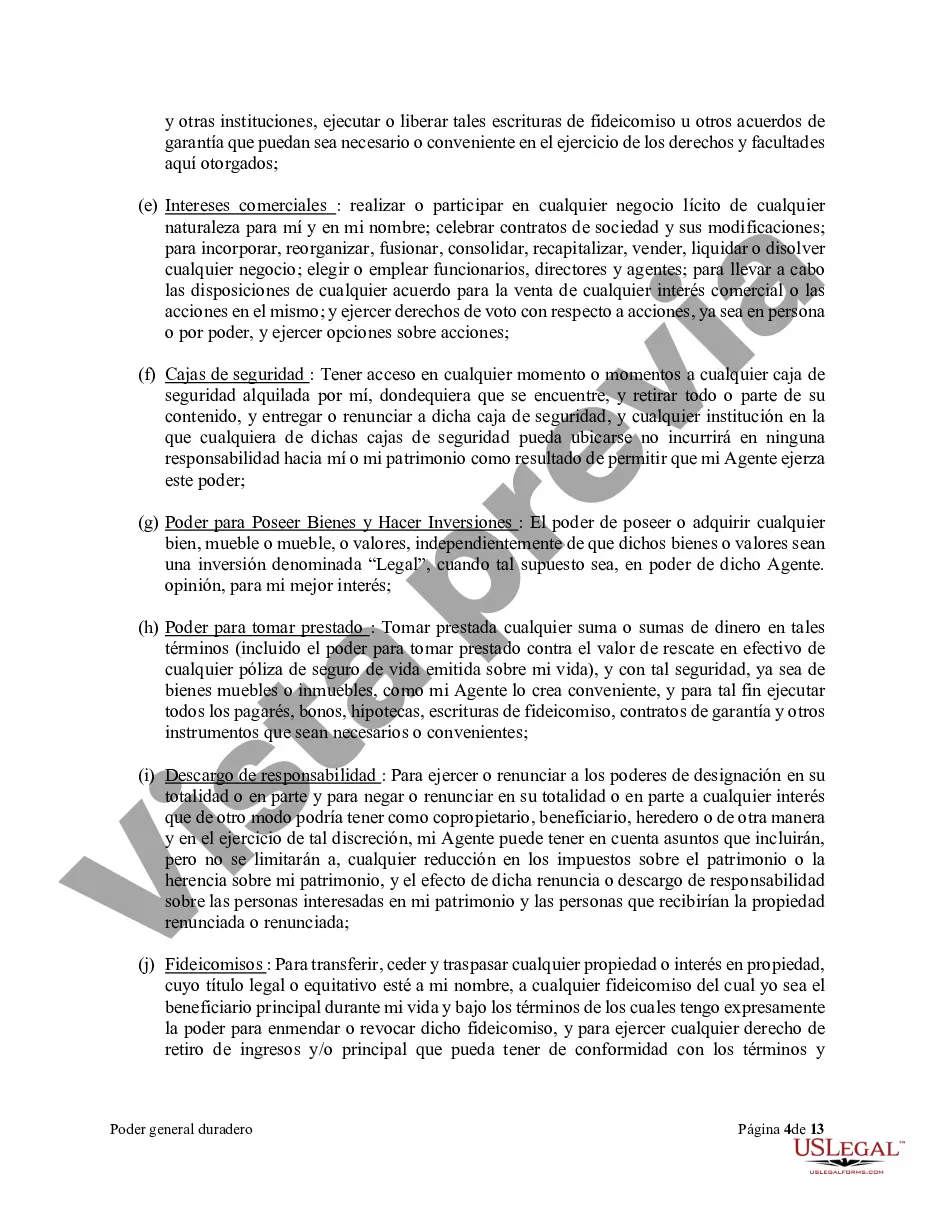 Preview Poder general duradero para la propiedad y las finanzas o efectivo financiero en caso de incapacidad