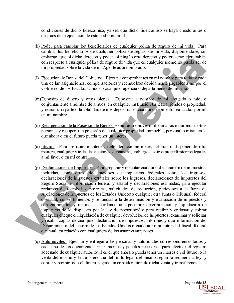 Preview Poder general duradero para la propiedad y las finanzas o efectivo financiero en caso de incapacidad