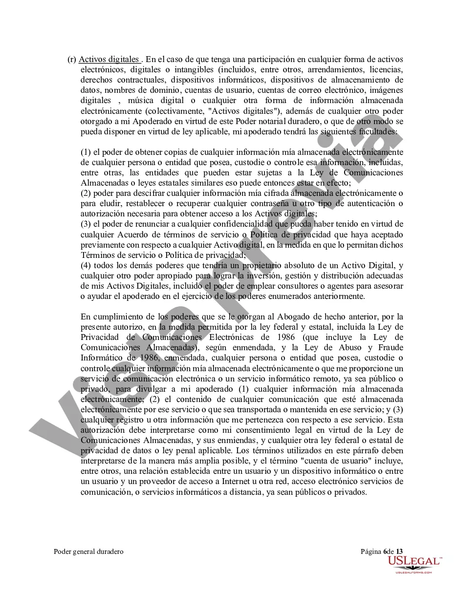 Preview Poder general duradero para la propiedad y las finanzas o efectivo financiero en caso de incapacidad