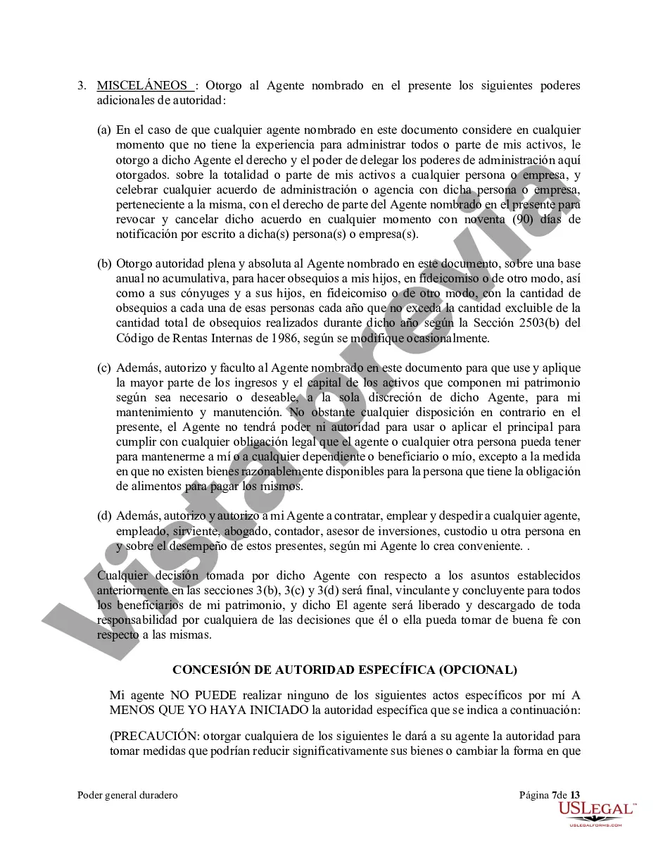 Preview Poder general duradero para la propiedad y las finanzas o efectivo financiero en caso de incapacidad
