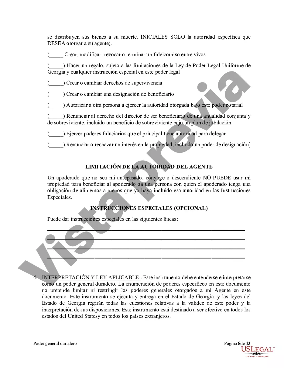 Preview Poder general duradero para la propiedad y las finanzas o efectivo financiero en caso de incapacidad