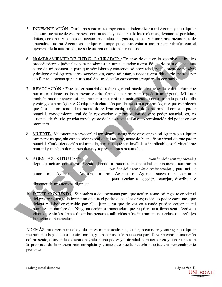Preview Poder general duradero para la propiedad y las finanzas o efectivo financiero en caso de incapacidad