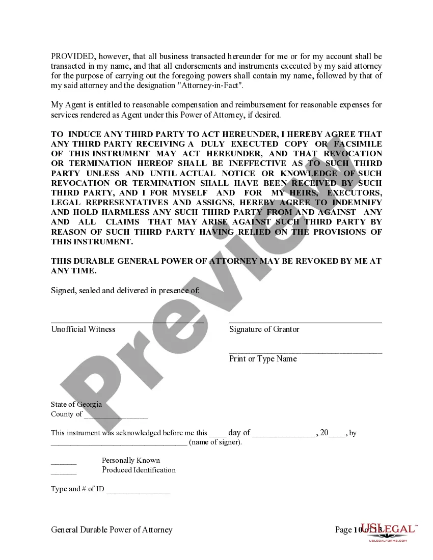 Preview General Durable Power of Attorney for Property and Finances or Financial Effective upon Disability