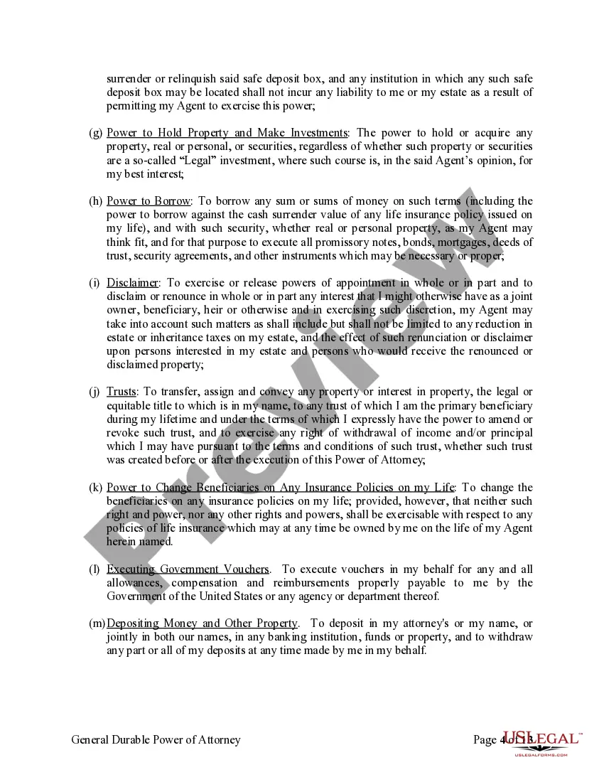 Preview General Durable Power of Attorney for Property and Finances or Financial Effective upon Disability