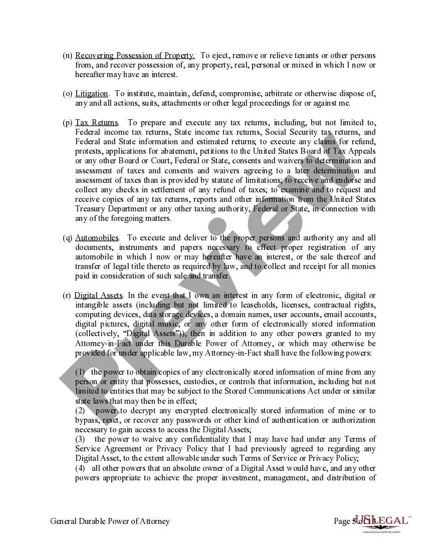 Preview General Durable Power of Attorney for Property and Finances or Financial Effective upon Disability