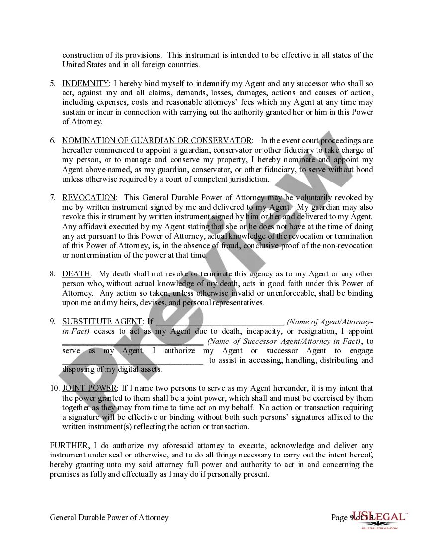 Preview General Durable Power of Attorney for Property and Finances or Financial Effective upon Disability