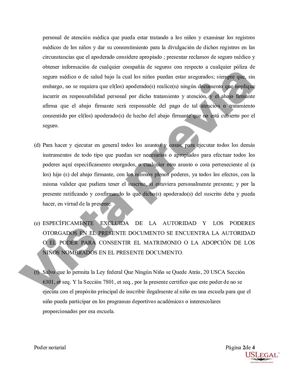 Preview Poder Notarial para el Cuidado y Custodia del Niño o Niños