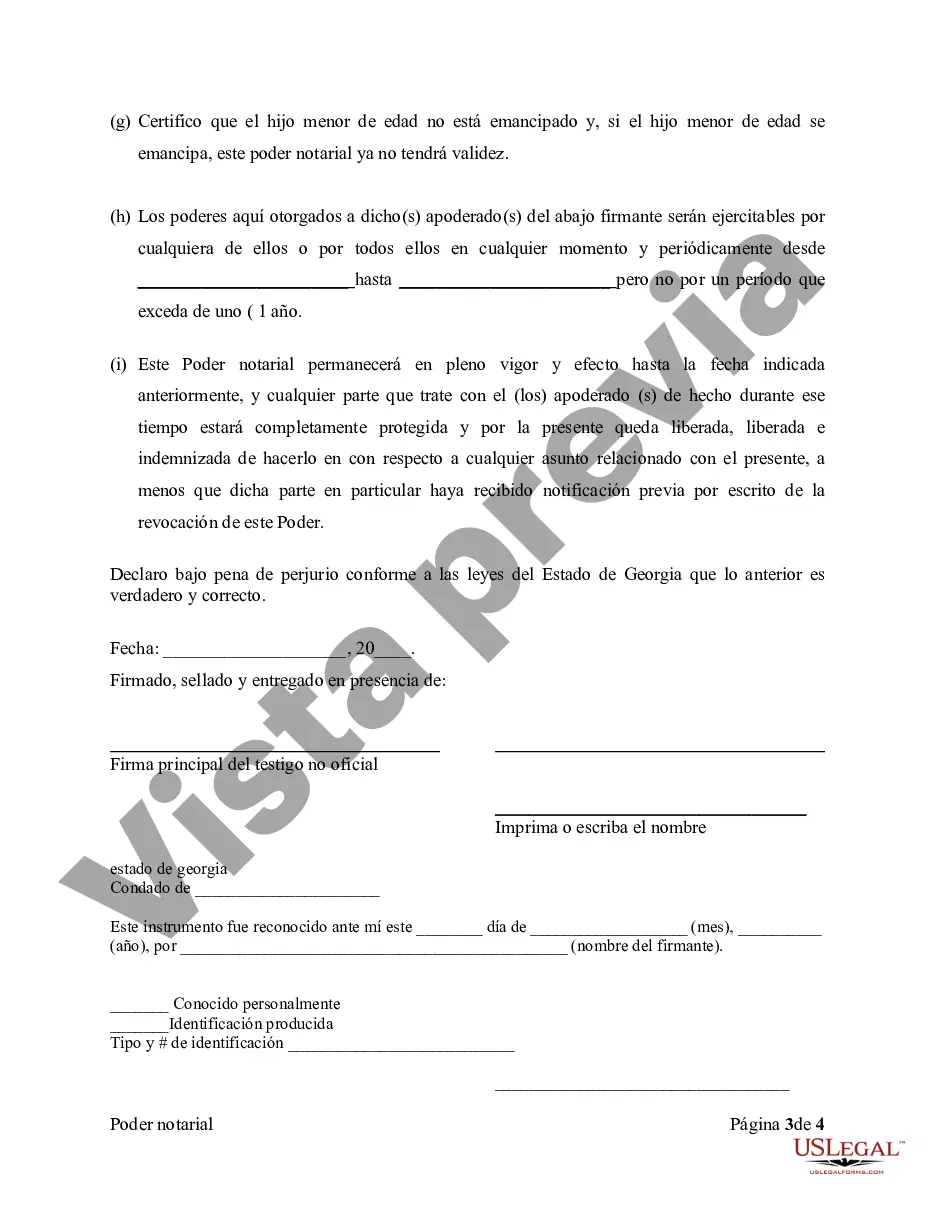 Preview Poder Notarial para el Cuidado y Custodia del Niño o Niños