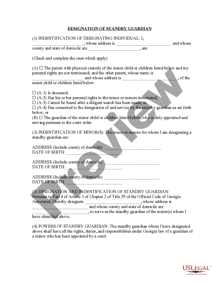 Designation of Standby Guardian Standby Guardship Ga Forms