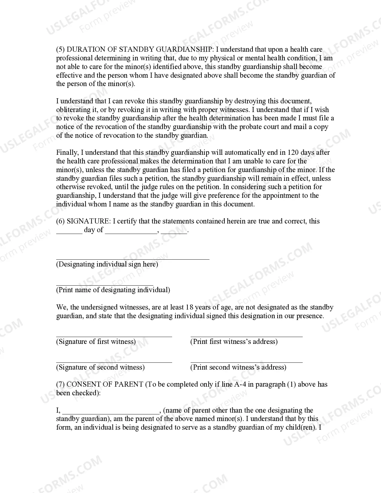 Preview Designation of Standby Guardian