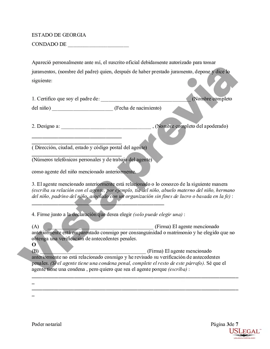 Preview Poder notarial para delegar el poder y la autoridad para el cuidado de un niño