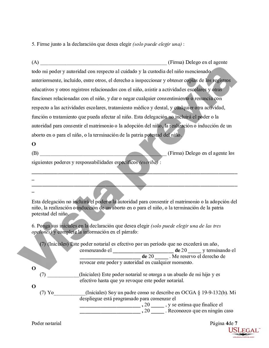 Preview Poder notarial para delegar el poder y la autoridad para el cuidado de un niño