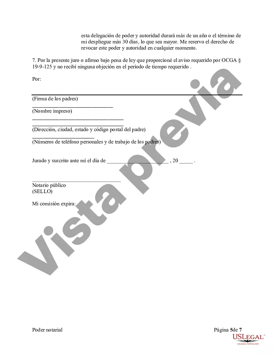 Preview Poder notarial para delegar el poder y la autoridad para el cuidado de un niño