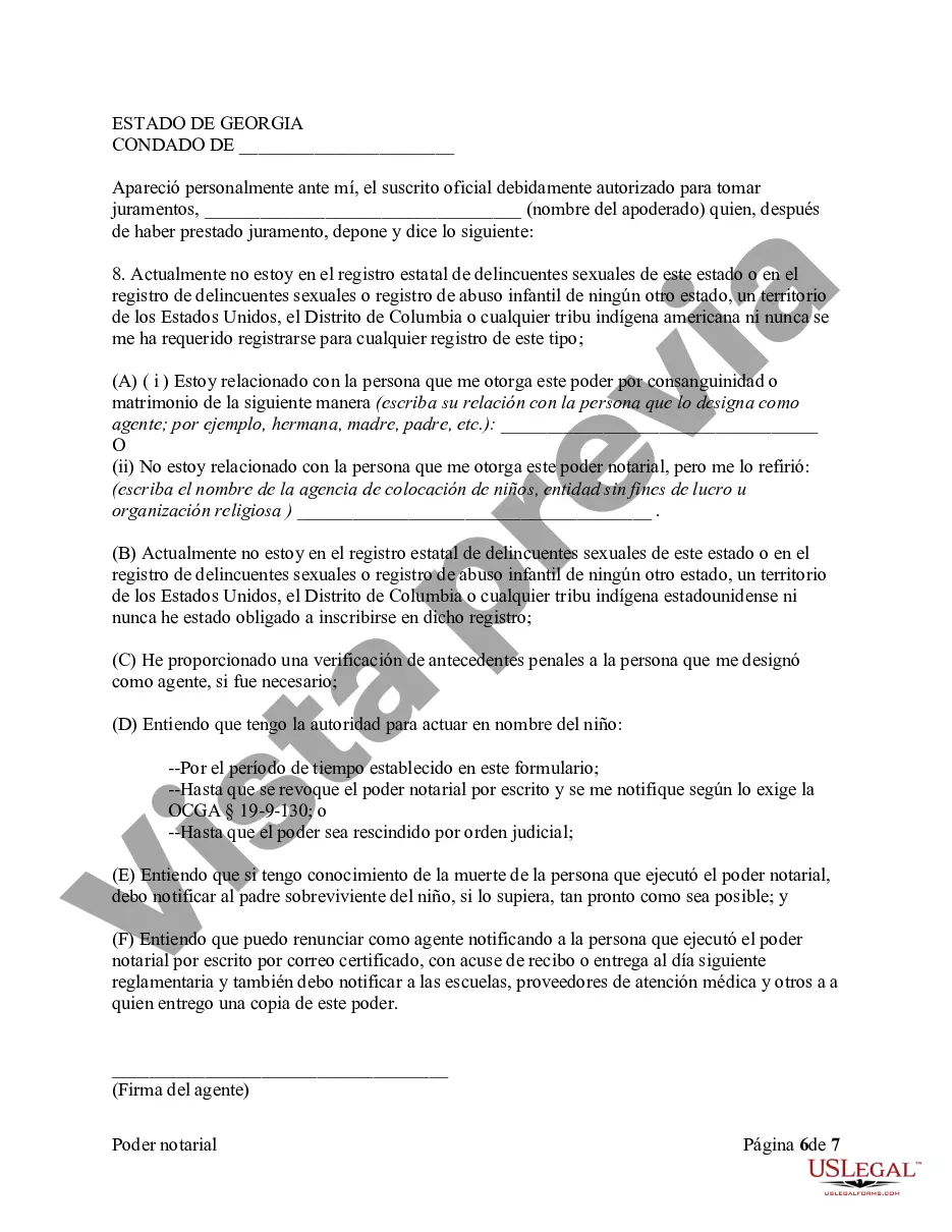 Preview Poder notarial para delegar el poder y la autoridad para el cuidado de un niño